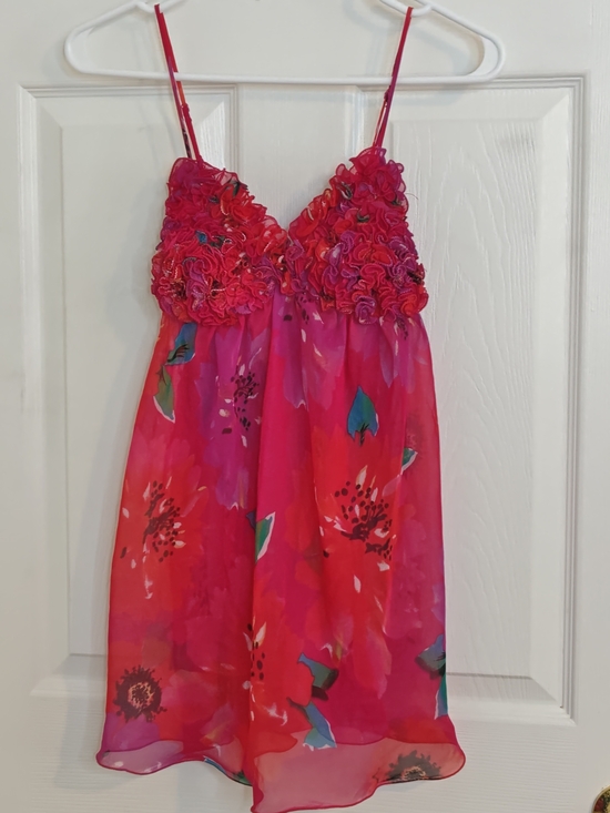 La SENZA Other - Vintage La SENZA Y2K Hot Pink  Floral Ruffled Sheer Mesh Babydoll Chemise Size M